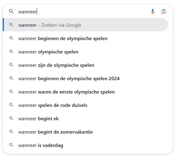google automatische suggesties - zoekwoorden onderzoek
