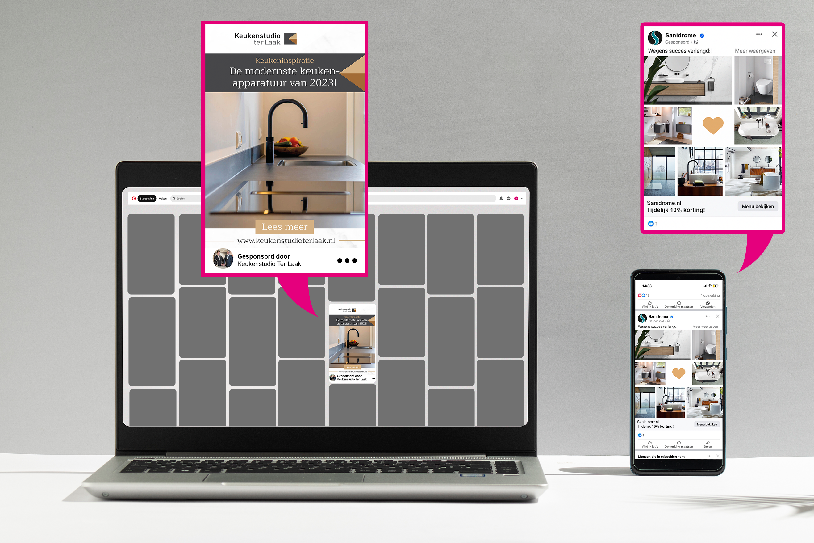 voorbeeld social media advertentie pinterest en facebook Ter Laak en Sanidrome