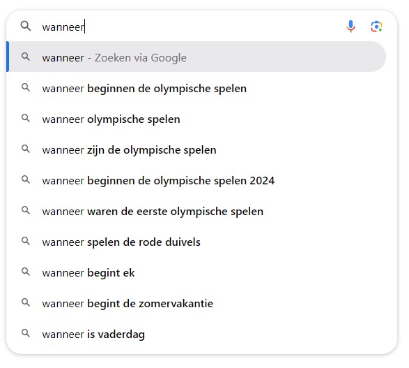 google automatische suggesties - zoekwoorden onderzoek